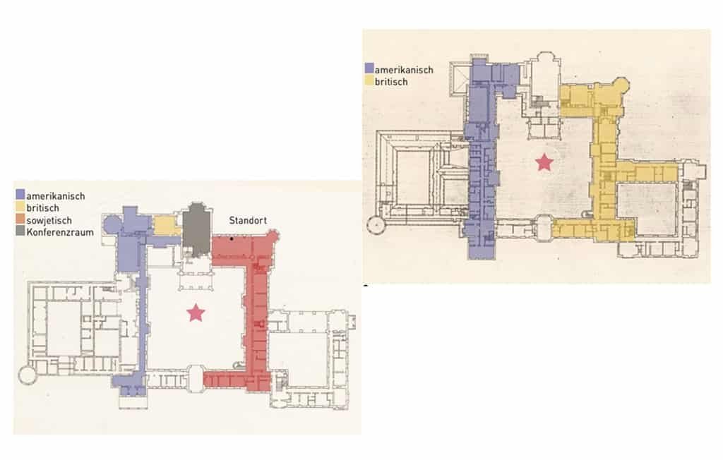 The layout inside the Schloss Cecilienhof during the Potsdam Conference