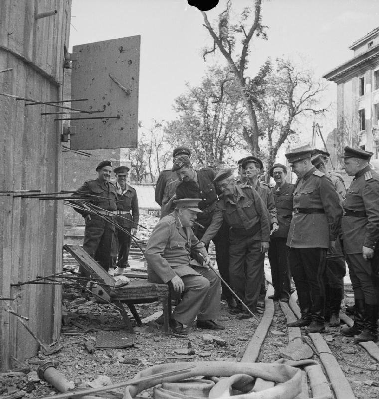 Winston Churchill visits the site of Hitler's Führerbunker