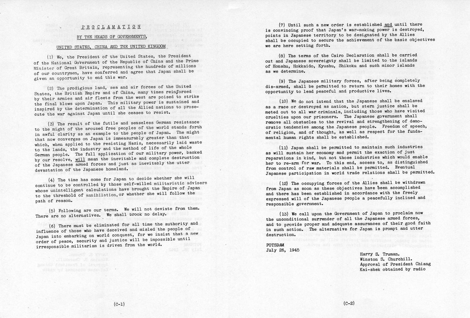 The full text of the Potsdam Declaration