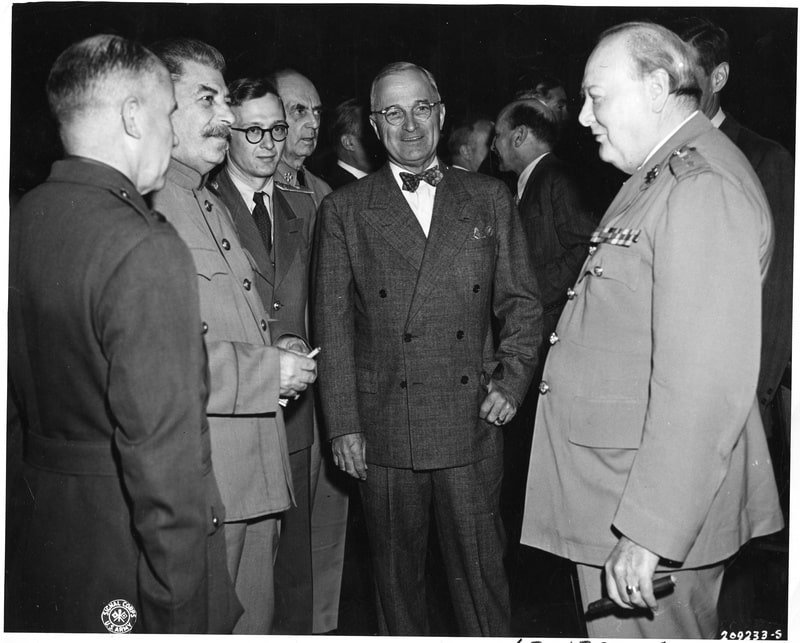 Stalin, Truman, and Churchill exchange pleasantries