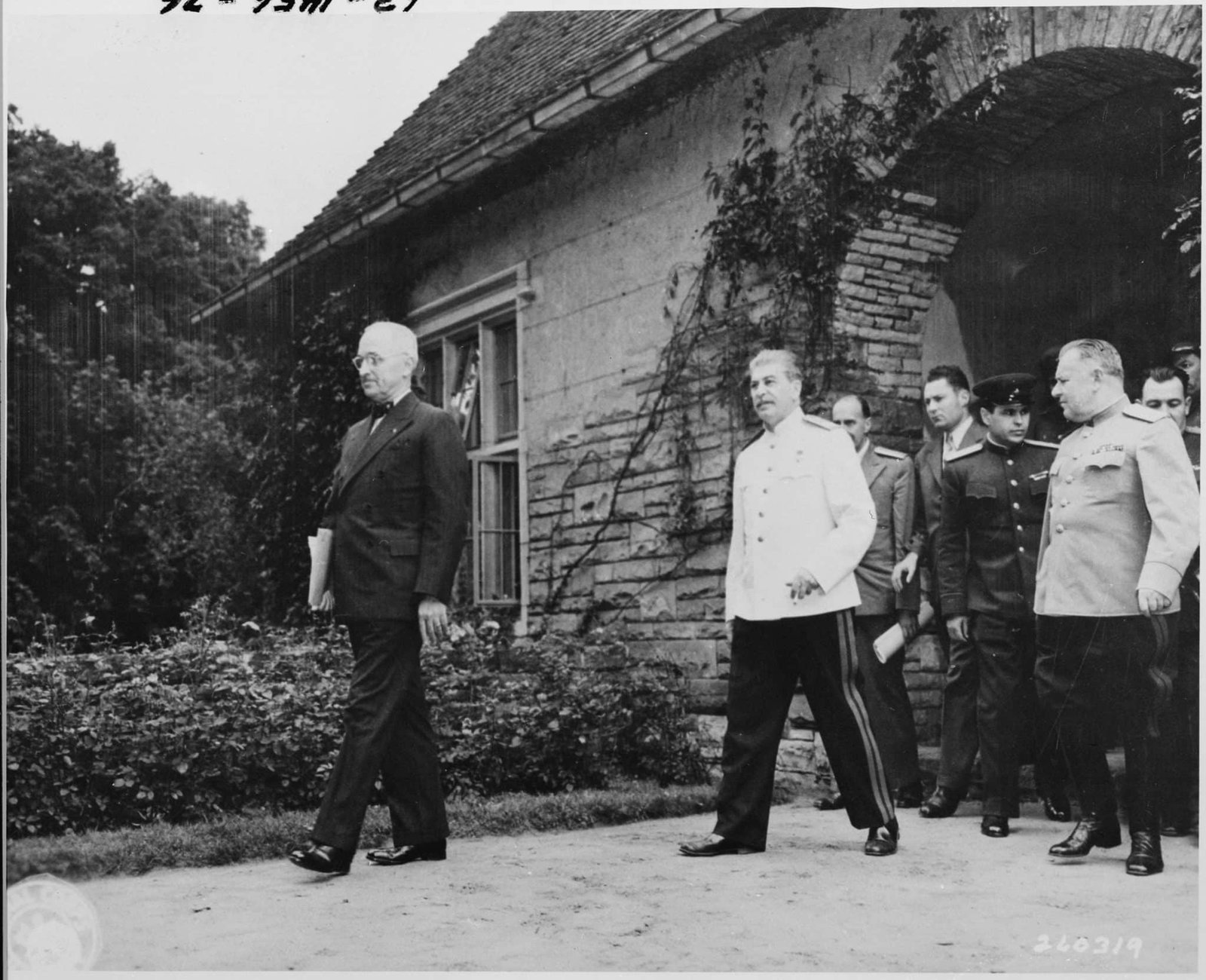 Truman and Stalin leave Schloss Cecilienhof and the Potsdam Conference for a final time