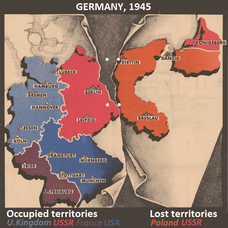 A propaganda image illustrating the German territories that would be lost following the agreements made at the Potsdam Conference