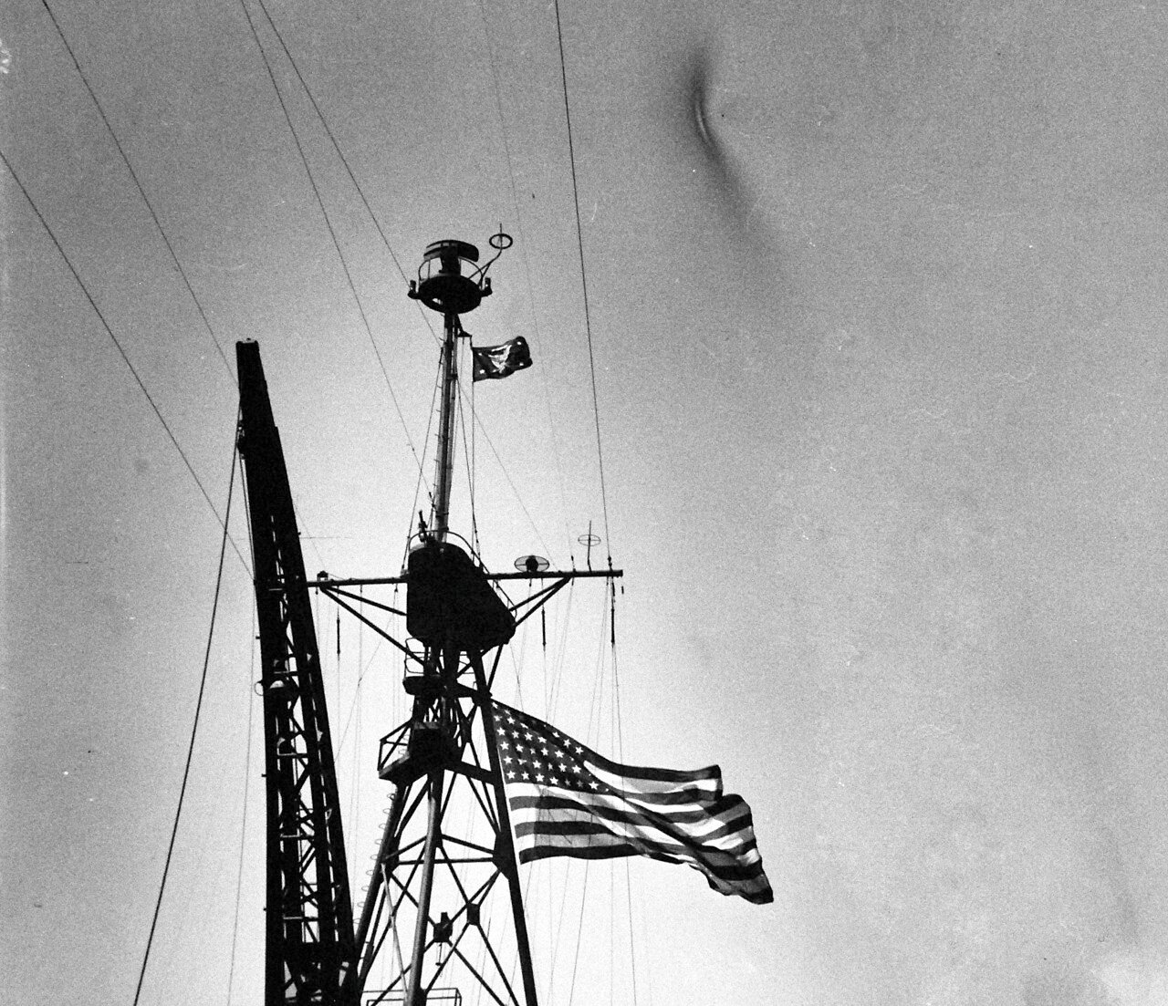 80-G-700242: Potsdam Conference, 17 July – 2 August 1945. President Harry S. Truman’s personal flag on board USS Augusta (CA 312) at Plymouth, England. Photograph released August 1945. U.S. Navy Photograph, now in the collections of the National Archives. (2016/02/23).