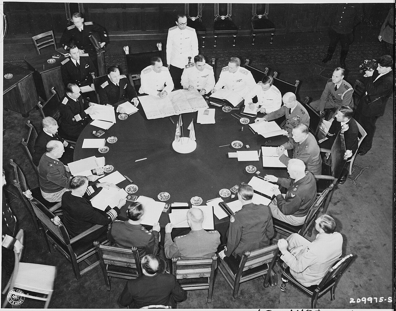 American and Soviet Chiefs of Staff meet in the Cecilienhof Palace during the Potsdam Conference in Potsdam, Germany.…