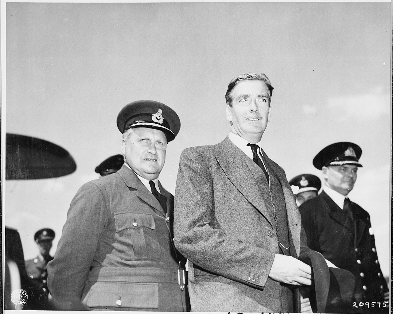 Anthony Eden, British foreign minister, arrives at Gatow Airport in Berlin, Germany to attend the Potsdam Conference.