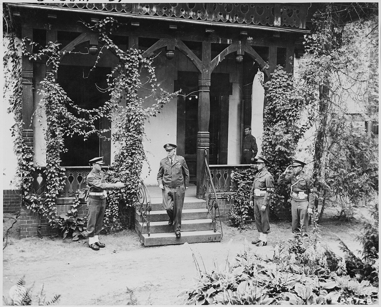 Gen. George C. Marshall leaves Cecilienhof Palace, scene of the Potsdam Conference in Potsdam, Germany, after a…