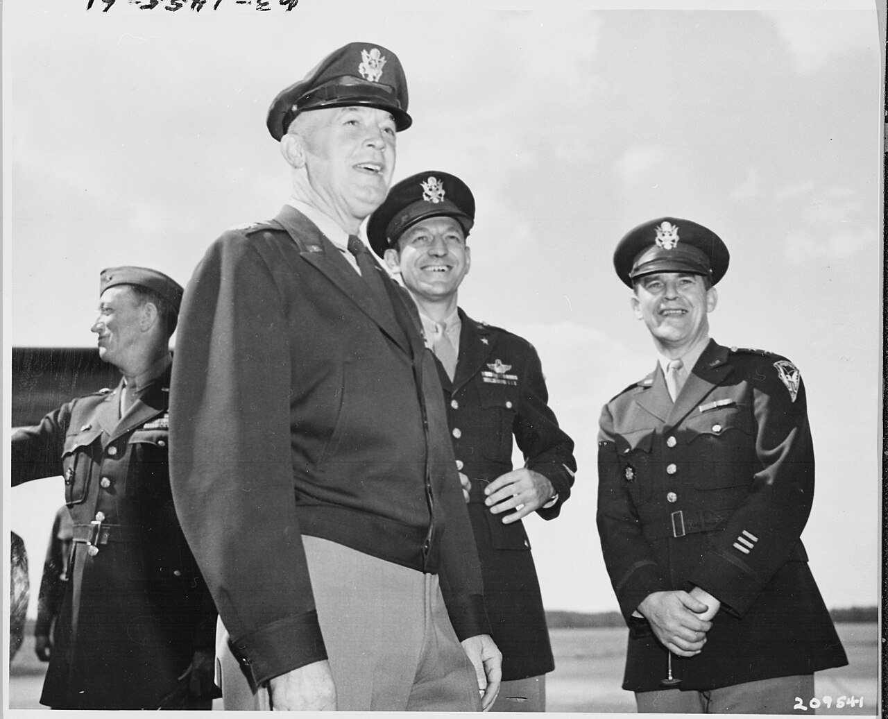 Gen. Henry H. Arnold, Commanding General, Army Air Forces, smiles as he steps from his plane at Gatow Airport…