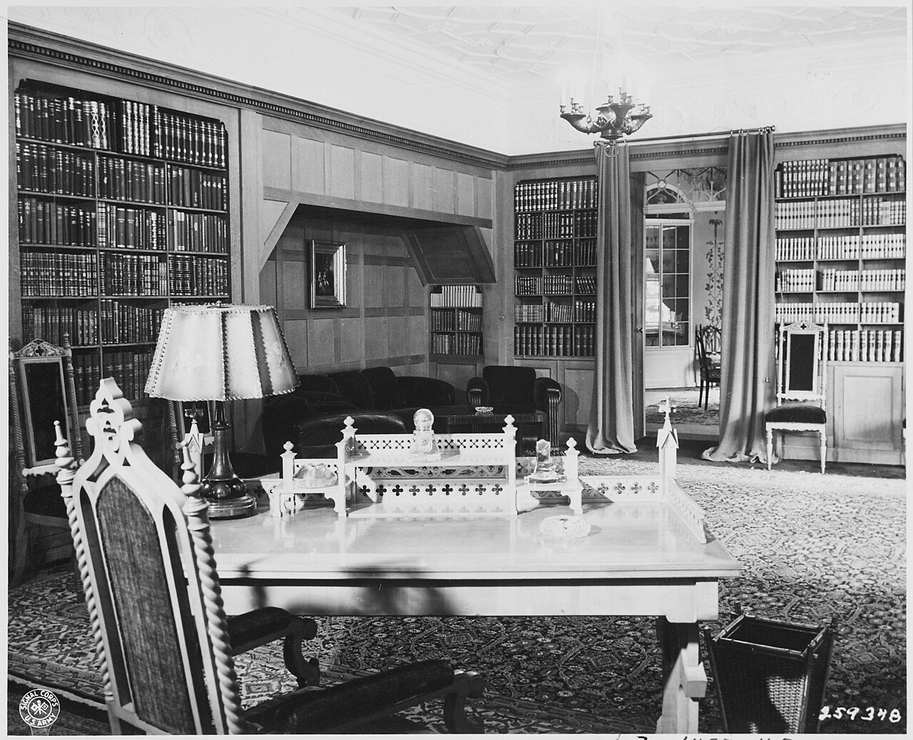 Here is the office, desk, and library space which President Harry S. Truman will use in the American Quarters of…