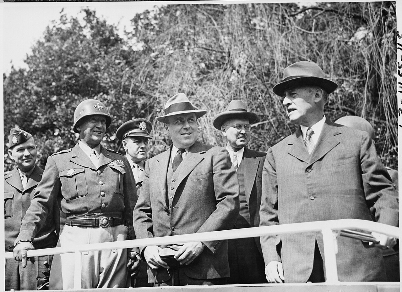L to R, Maj. Gen. Floyd Parks, U. S. Commanding General, Berlin area, Gen. George S. Patton, Jr. Commanding General…