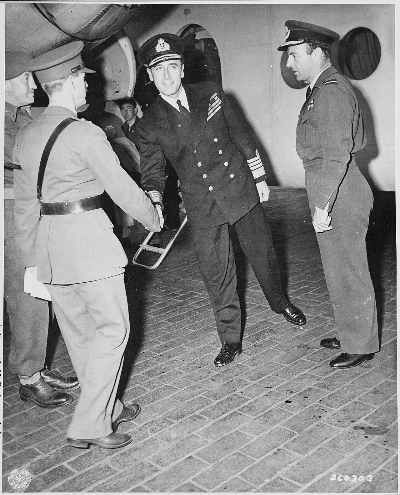Lord Louis Mountbatten of England arrived at Gatow Airport in Berlin, Germany for the Potsdam Conference.