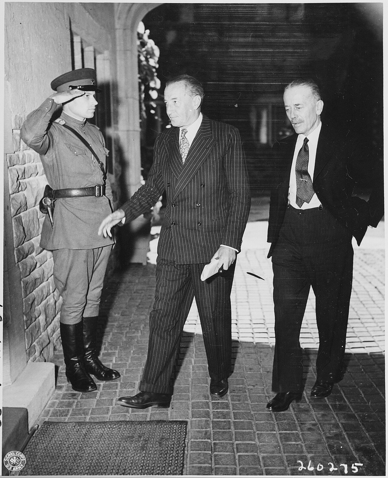 Members of the British delegation enter the Cecilienhof Palace the third day of the Potsdam Conference in Potsdam…