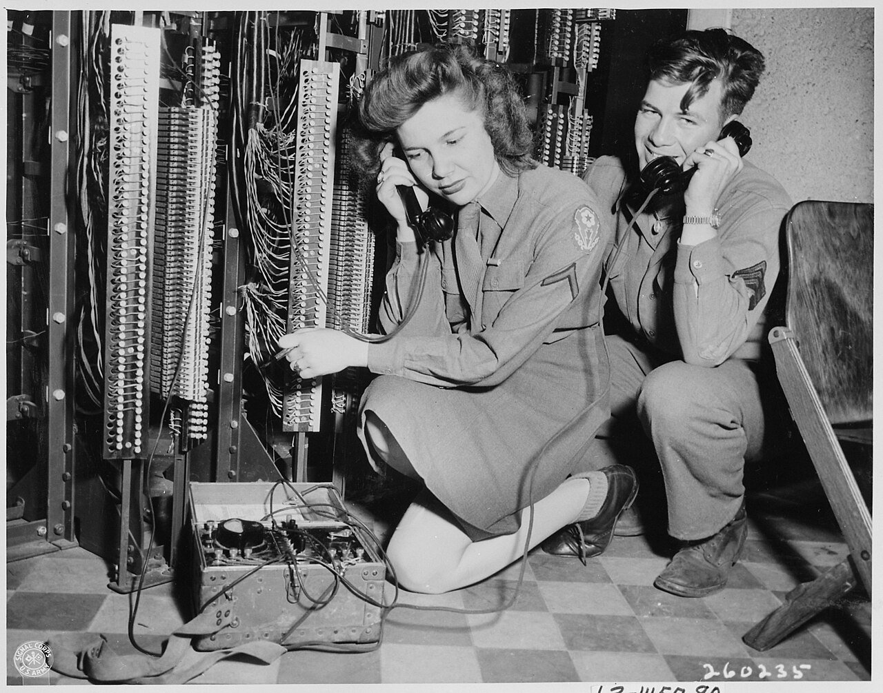 PFC Gladys Bellon, Basile, Louisiana, one of the 27 WAC switchboard operators flown from Paris for the Potsdam…