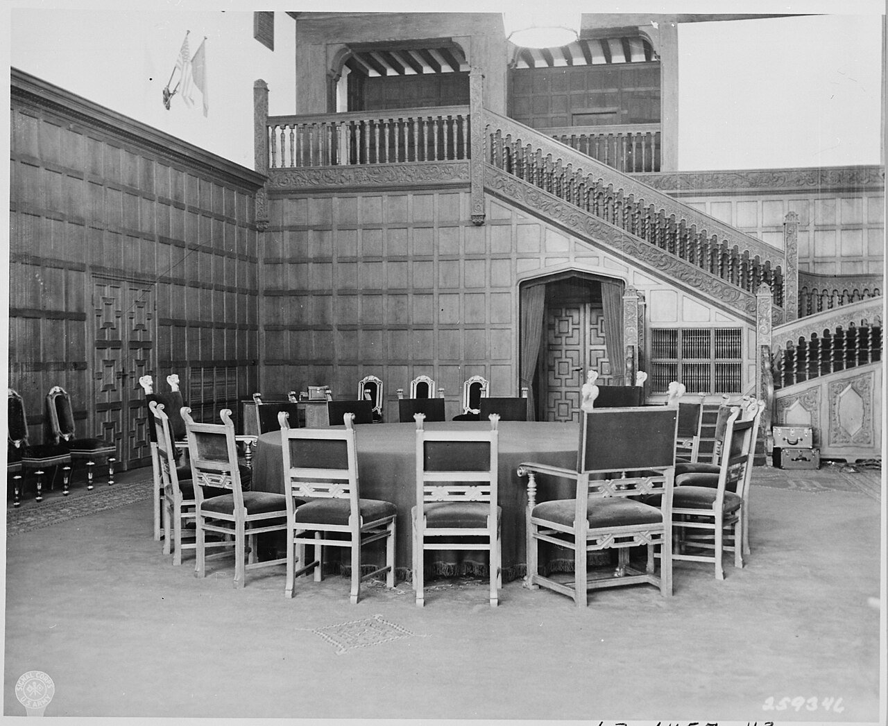 Round table used for the Potsdam Conference at Cecilienhof Palace in Potsdam, Germany.