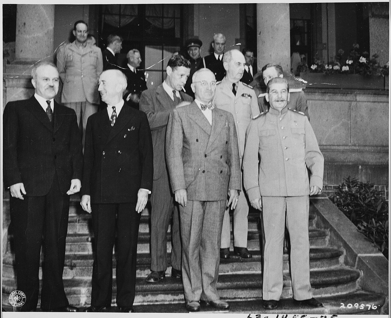 Soviet leader Josef Stalin meets President Harry S. Truman for the first time at the "Little White House," the…