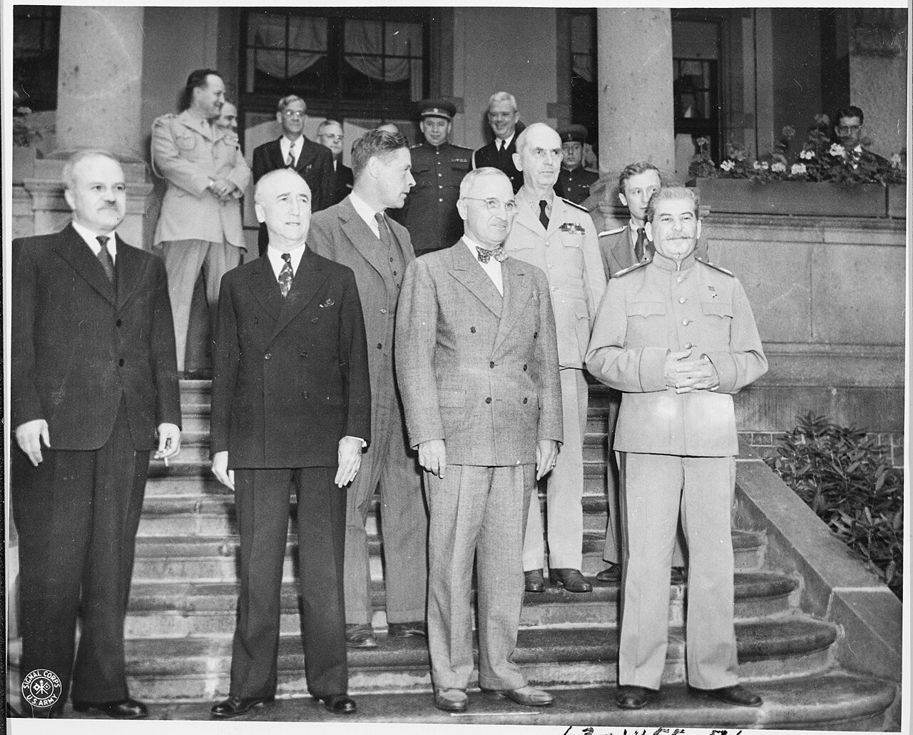 Soviet leader Josef Stalin meets President Truman for the first time at the "Little White House," the residence of…