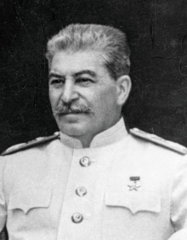Photo of Joseph Stalin at Potsdam Conference original image cropped and exposure adjusted before being reuploaded to Wikimedia Commons by Emiya1980 as File:Stalin Potsdam 1945 (cropped).jpg image cropped and adjusted further by Adece033090 on 21.August.2019 image most recently cropped once again by Emiya1980 and reuploaded to Wikimedia Commons.