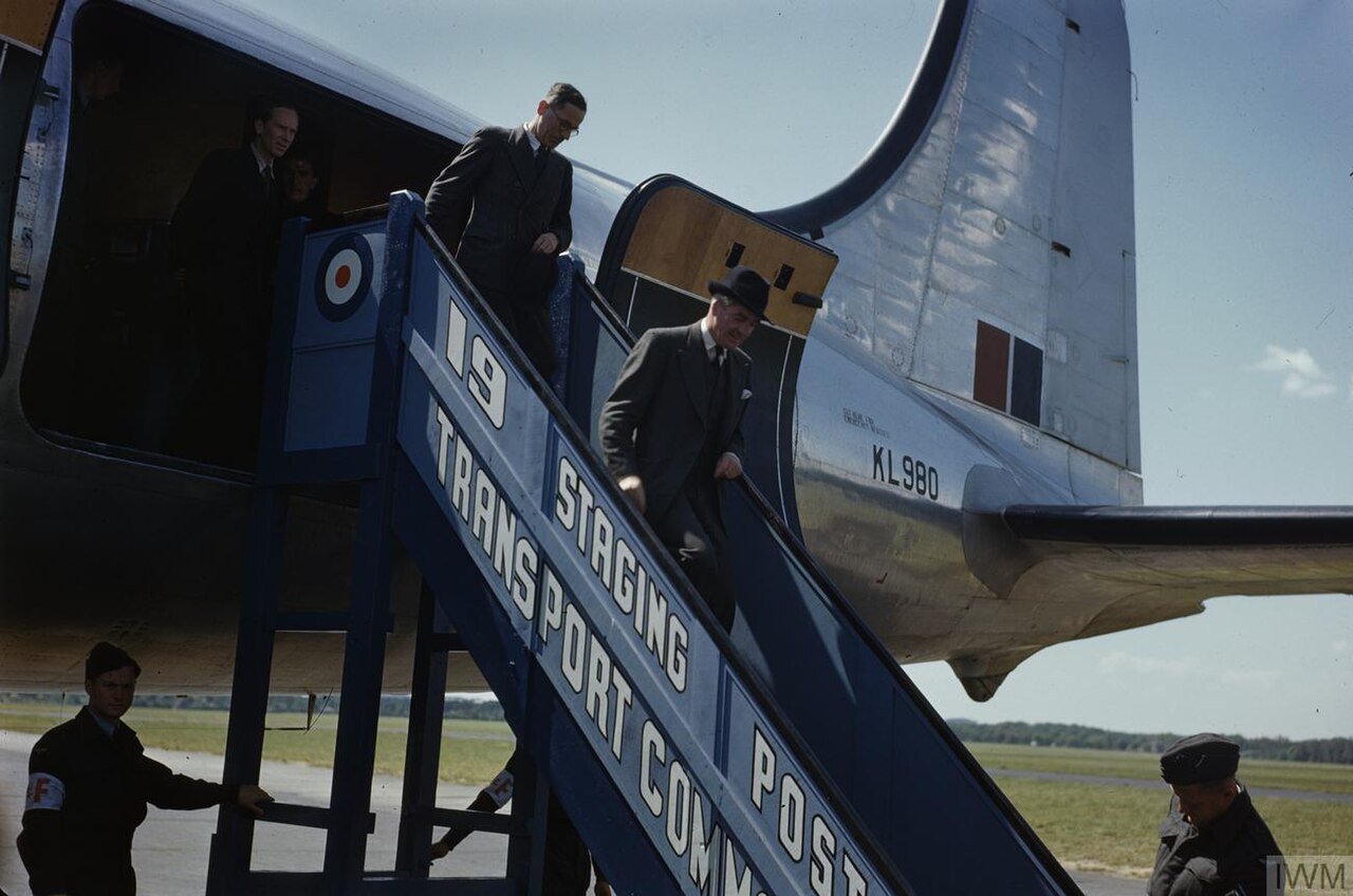 The Potsdam Conference, July 1945 The British Foreign Secretary, the Rt Hon Anthony Eden leaving his aircraft on his arrival at Berlin.