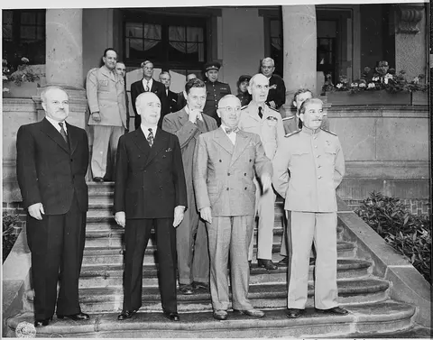 First meeting between Generalissimo Josef Stalin of the Soviet Union and President Harry S. Truman at the "Little…
