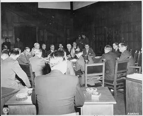Foreign ministers meeting during the Potsdam Conference. Secretary of State James Byrnes is at top of table, behind…