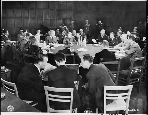 Foreign secretaries attend a meeting at the Cecilienhof Palace during the Potsdam Conference. British foreign…