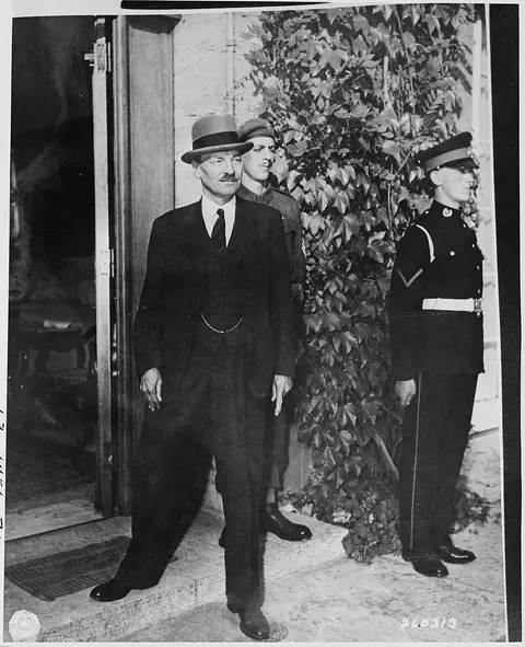 Newly appointed British Prime Minister Clement Attlee stands at the entrance to his residence shortly after his…