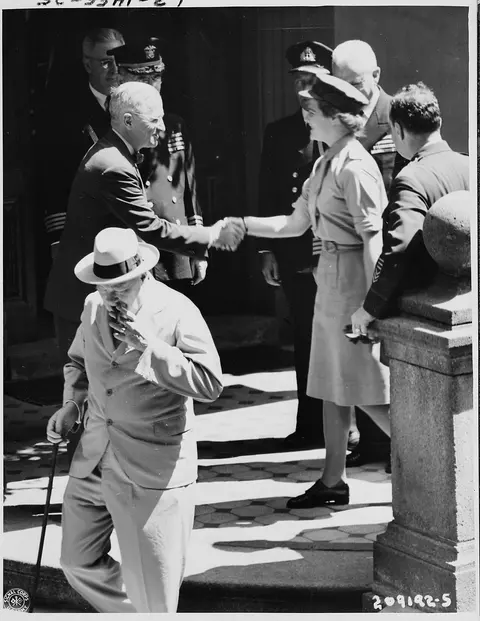 President Truman says good bye to Mary Churchill, daughter of the British Prime Minister Winston Churchill, on the…