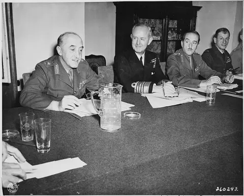 Taking a part in the Combined Chiefs of Staff discussions at the Potsdam Conference in Germany, L to R, Lt. Gen. Sir…