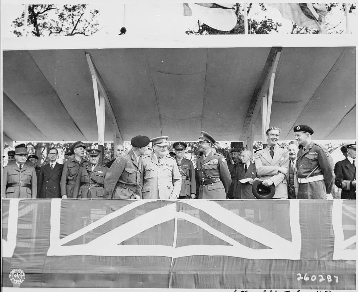 Dignitaries gather for the British Victory Parade on Charlottenburgerstrasse/Image: US National Archives and Records